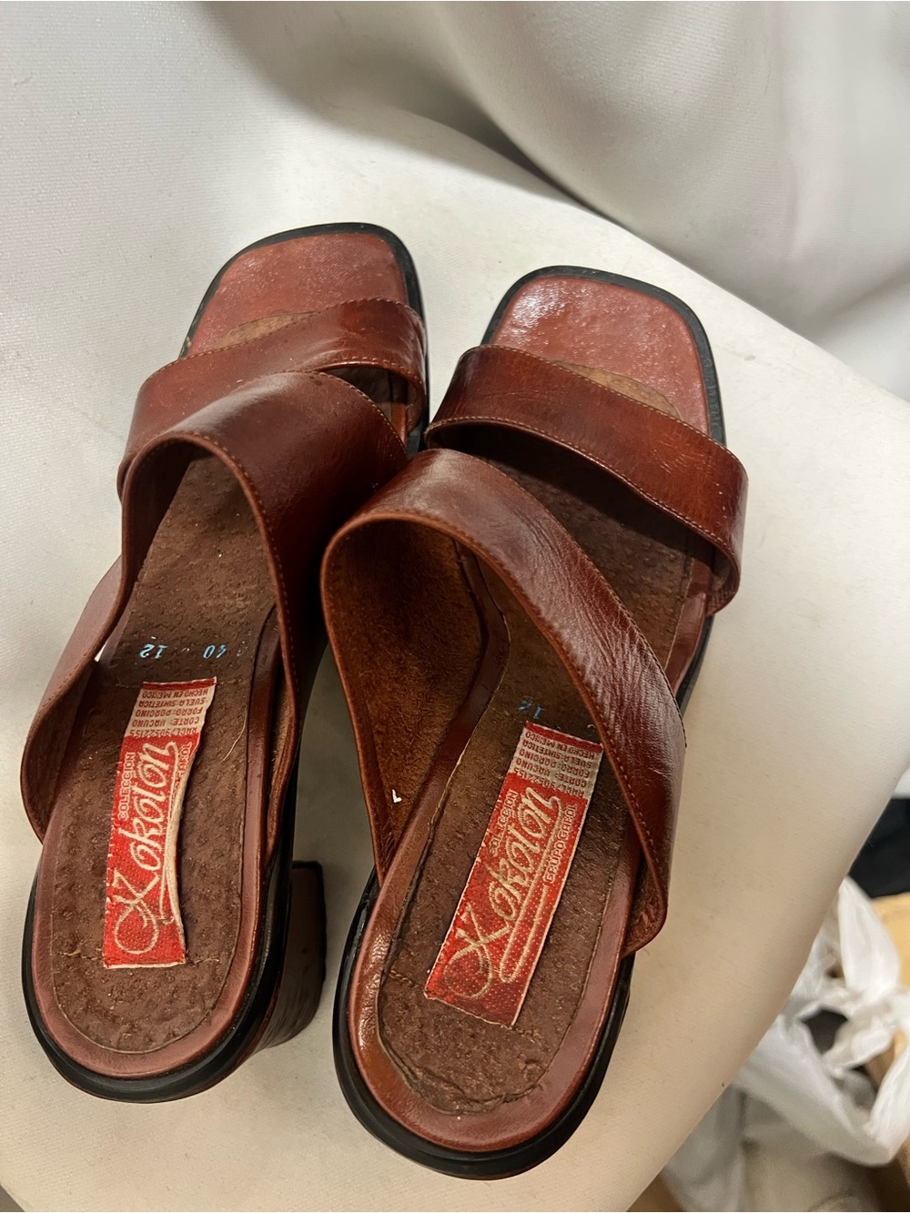 Women’s Brown Leather Slide Block Heel Woman’s Size 40 Square Toe - Picture 4 of 8